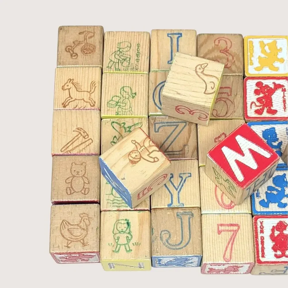 1970s Playskool Disney Wood Safety Blocks